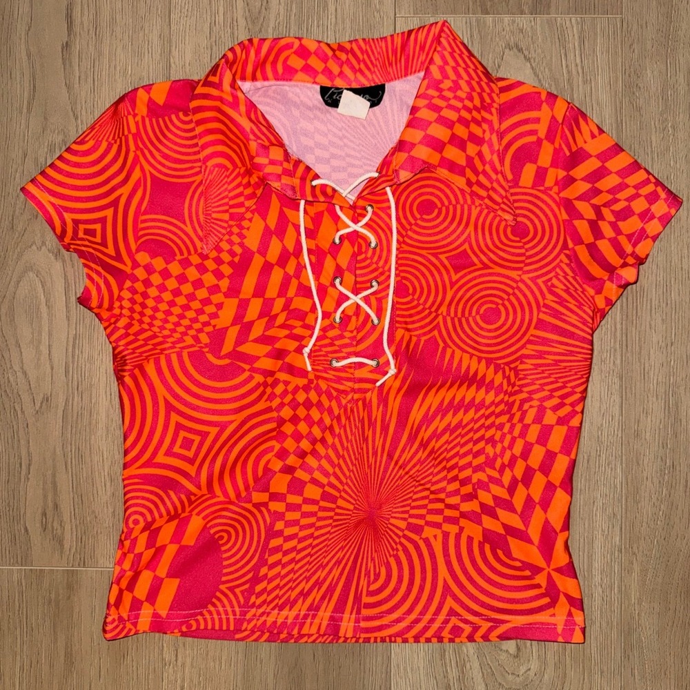 True Vintage Picasso A La Mode Psychedelic Lace-Up‎ Top
